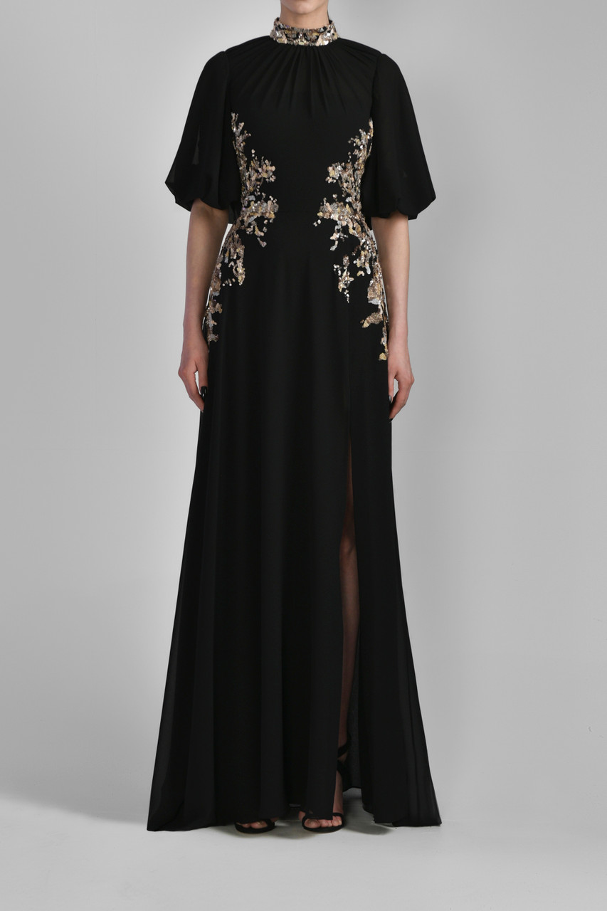 Saiid Kobeisy Crepe Georgette Beaded Gown In Black