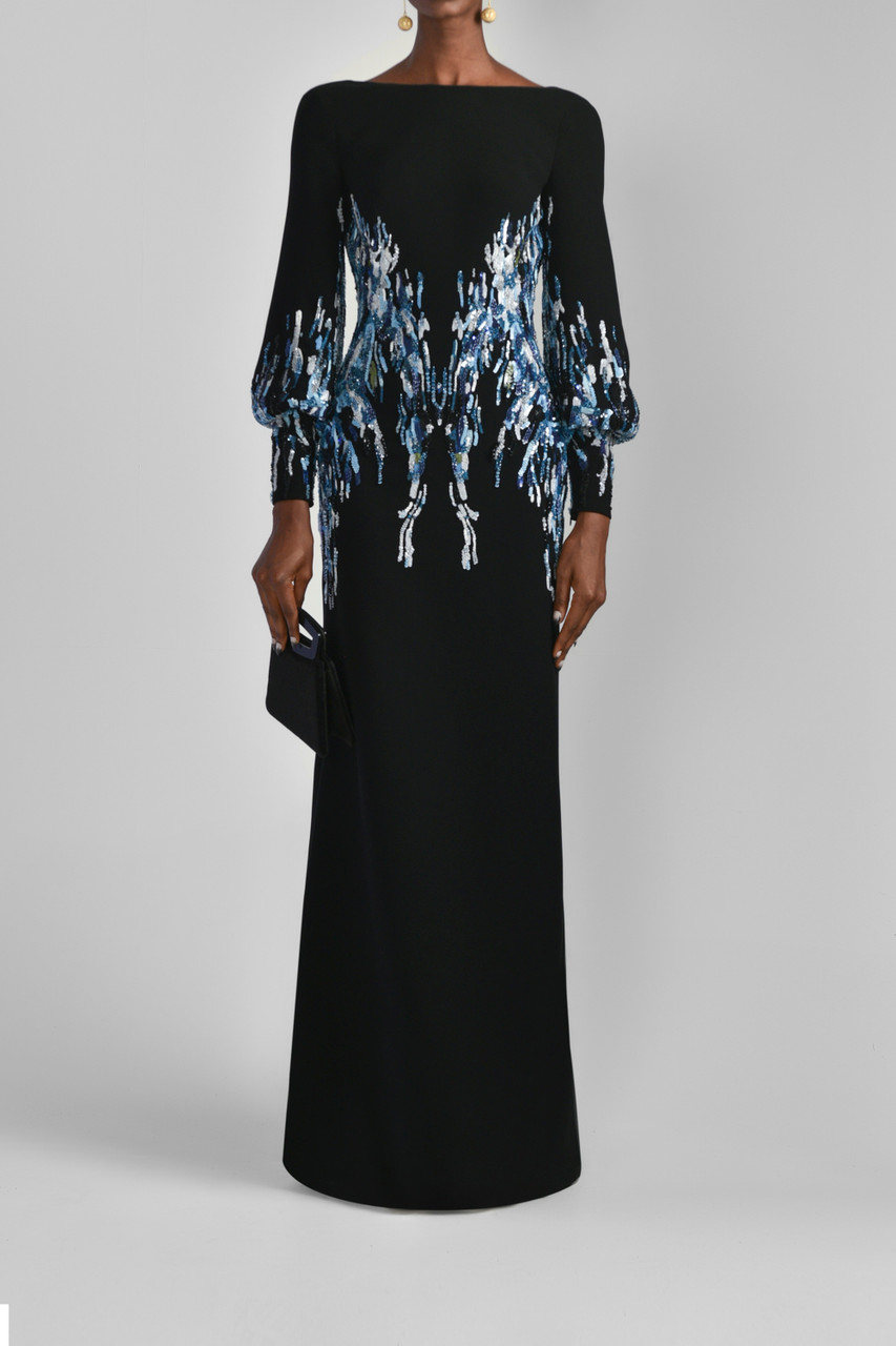 Saiid Kobeisy Canton Crepe Beaded Gown In Black