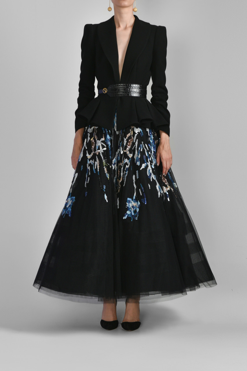 Saiid Kobeisy Canton Crepe Jacket With Tulle Skirt In Multi