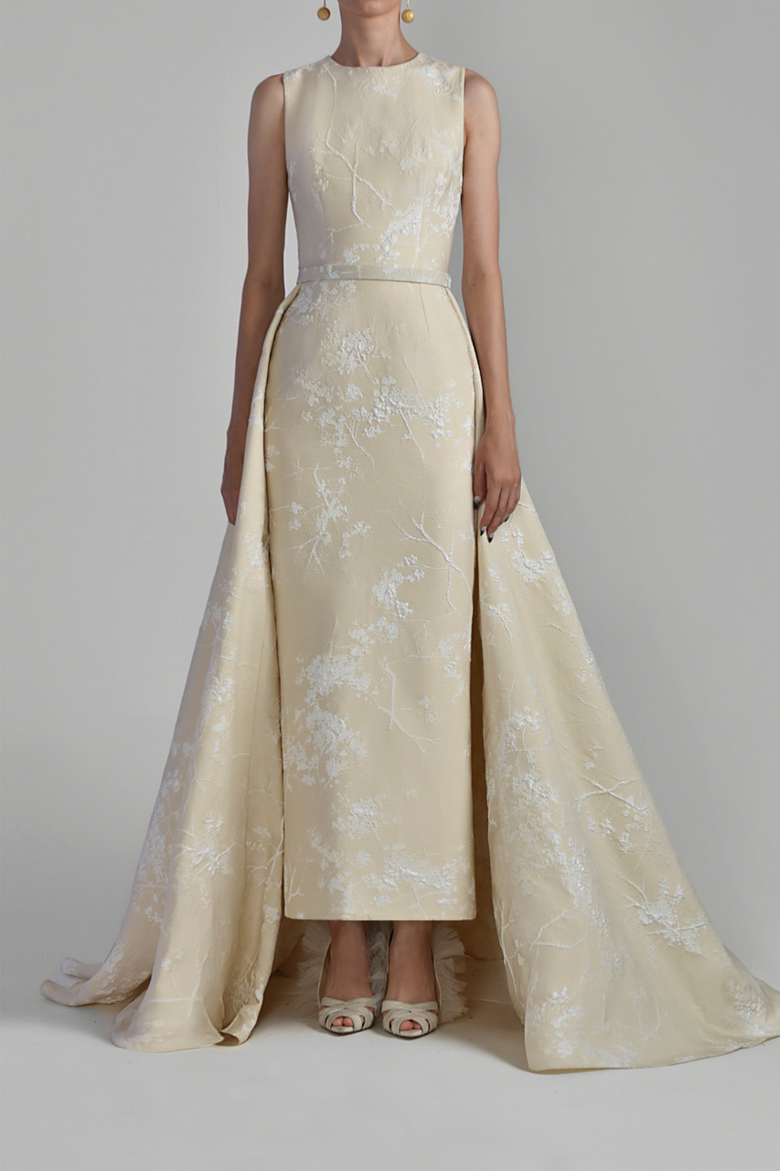 Saiid Kobeisy Brocade Gown With Overskirt In Multi