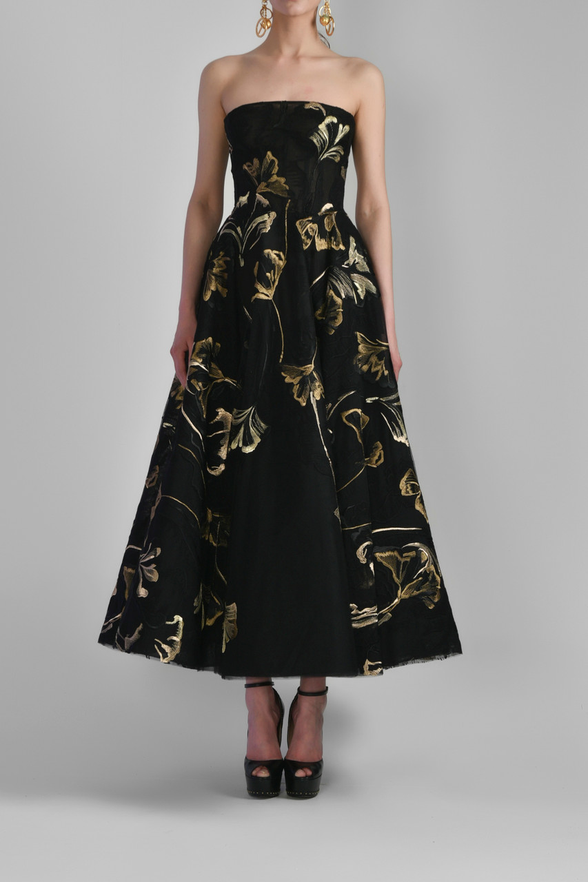 Saiid Kobeisy Strapless Embroidered Tea-length Dress In Multi