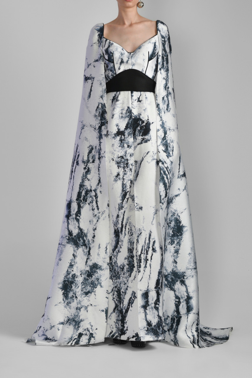 Shop Saiid Kobeisy Mikado Piqué Cape Sleeve Gown In Multi
