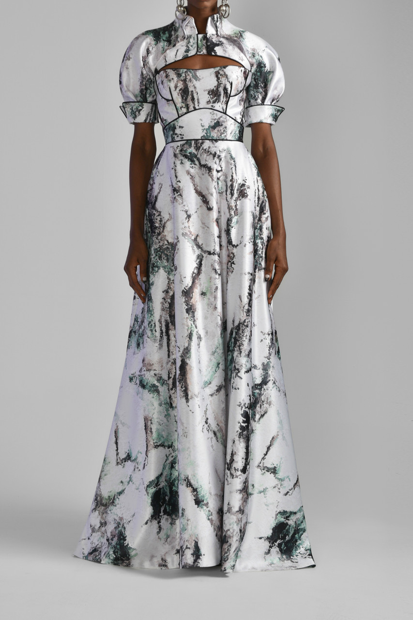 Saiid Kobeisy Satin Gown With Jacket In Multi
