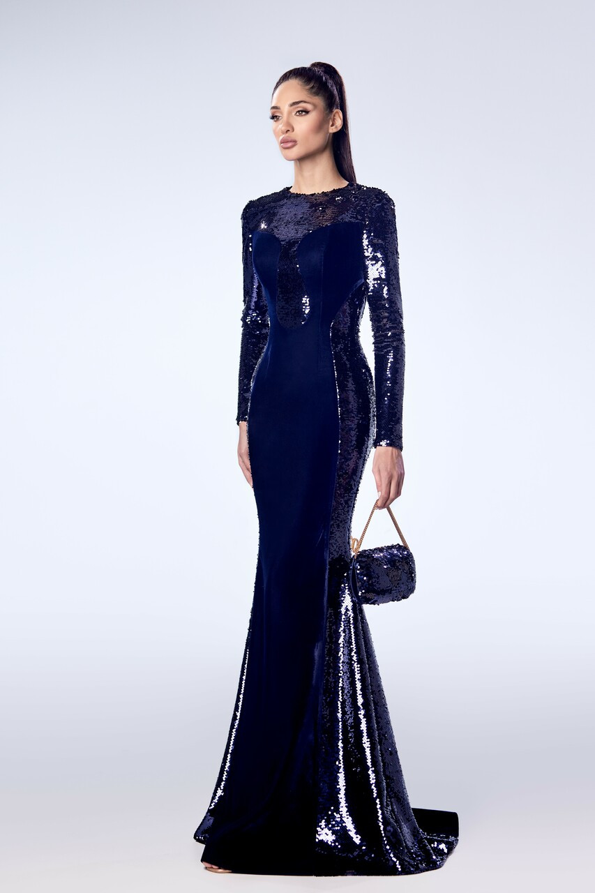 Reverie Couture Sequin And Viscose Velvet Gown In Multi