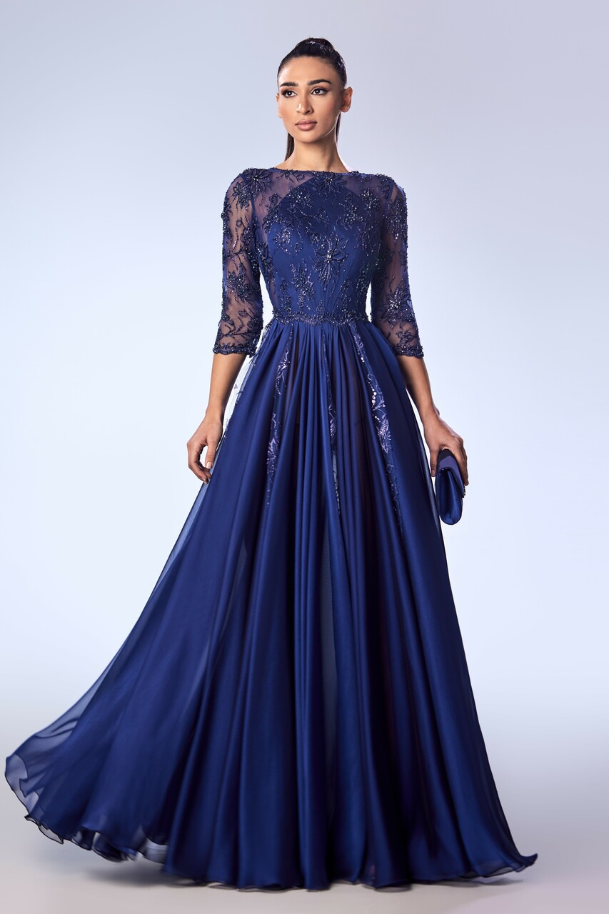 Reverie Couture Embroidered Lace And Mousseline Gown In Multi