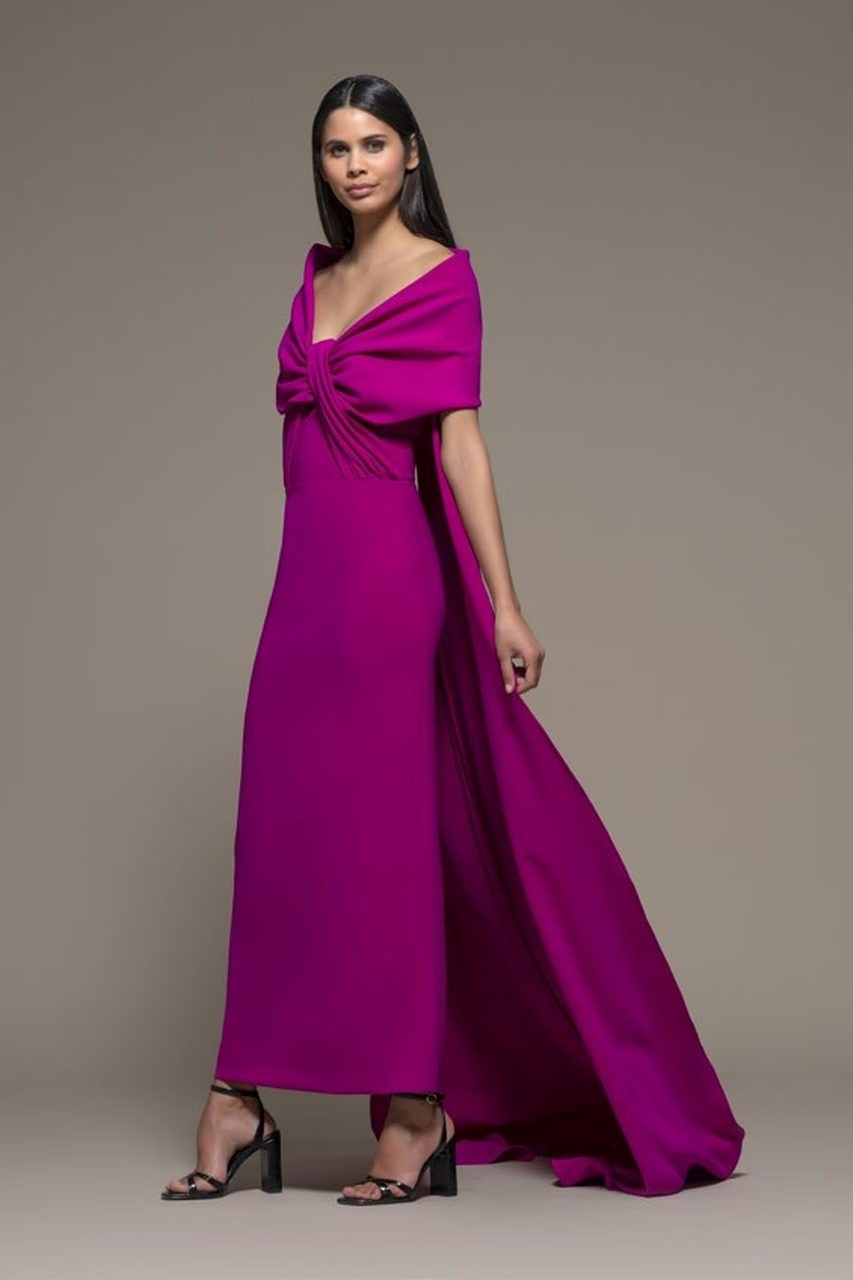 Isabel Sanchis Bormio Draped -sleeve Column Gown In Pink