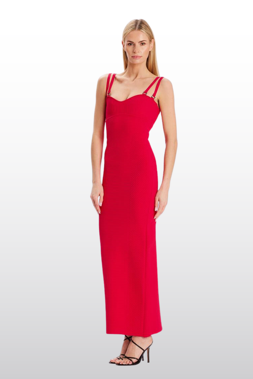 Herve Leger Fitted Gown With Shoulder Straps In Multi