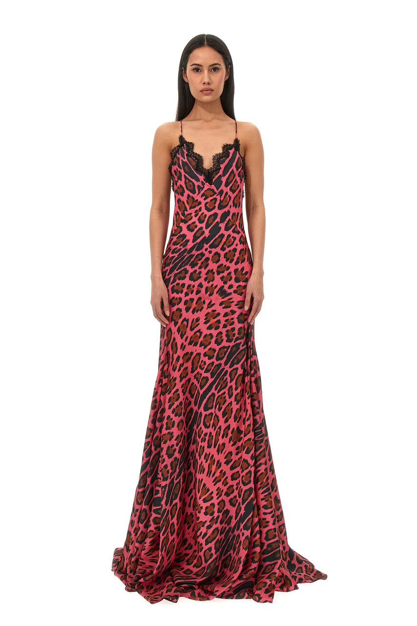 Roberto Cavalli Sleeveless Silk Twill Gown In Multi