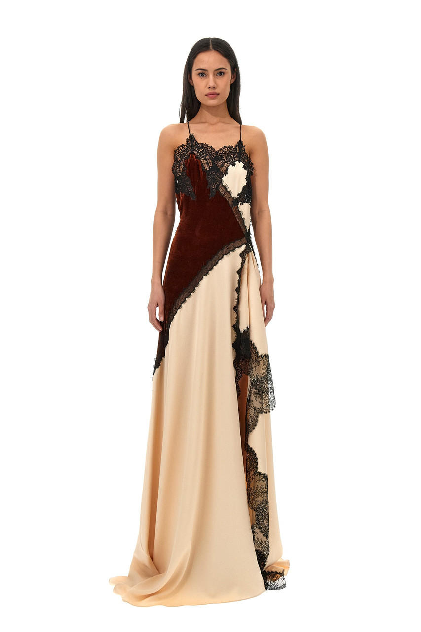 Roberto Cavalli Solid Fluid Velvet Gown In Multi