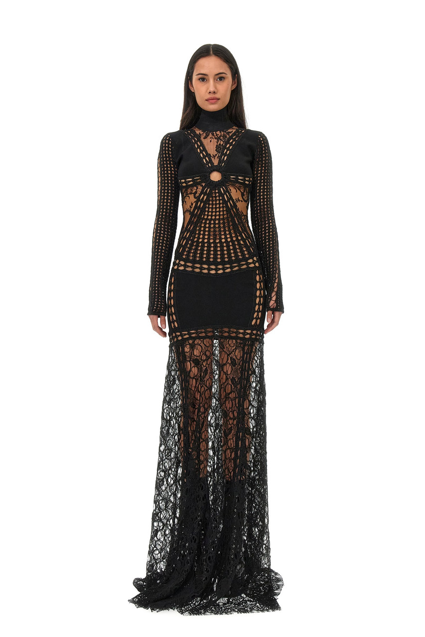 Roberto Cavalli Patch Lace Gown In Multi