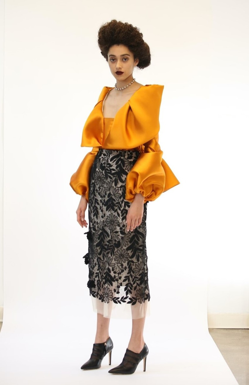 Bibhu Mohapatra Silk Blouse And Lace Pencil Skirt In Multi