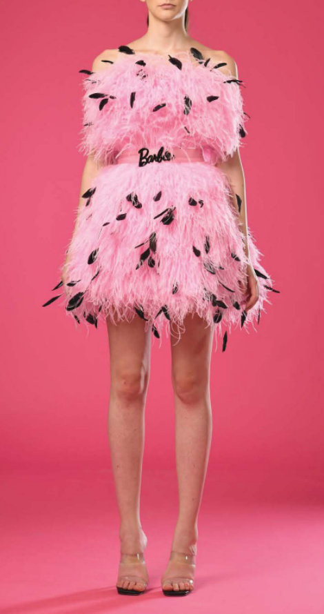 Jean Louis Sabaji Pouf Feathered Mini Dress In Multi