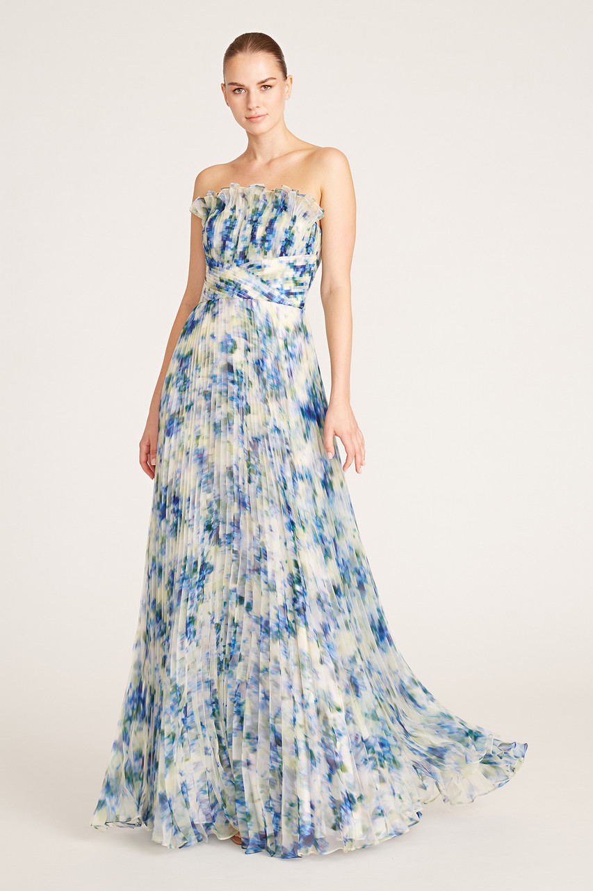 Shop Theia Ingrid Ruffle Pleated Gown In Multi