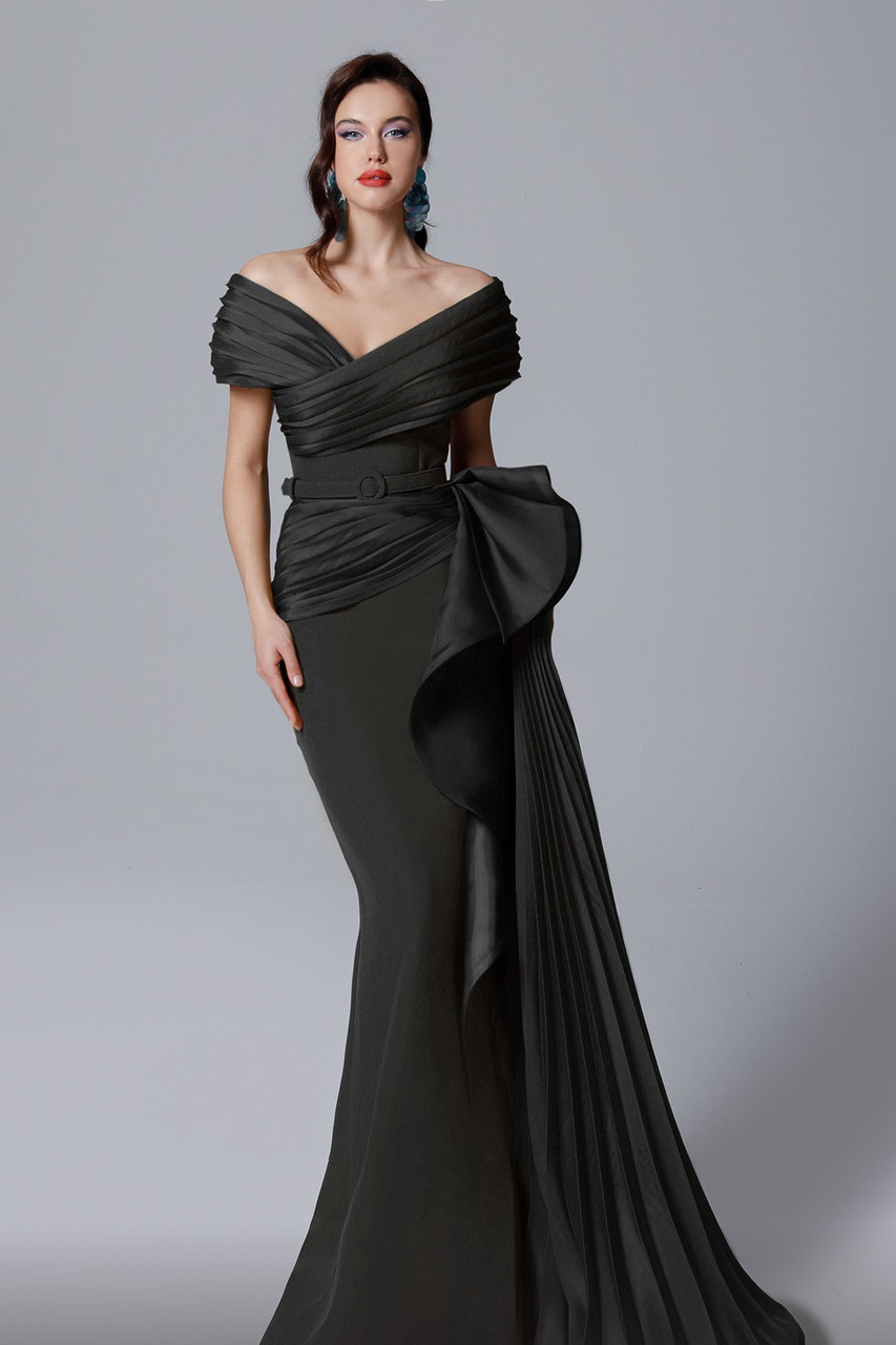 Fouad Sarkis Pleated Off The Shoulder Mermaid Gown In Multi