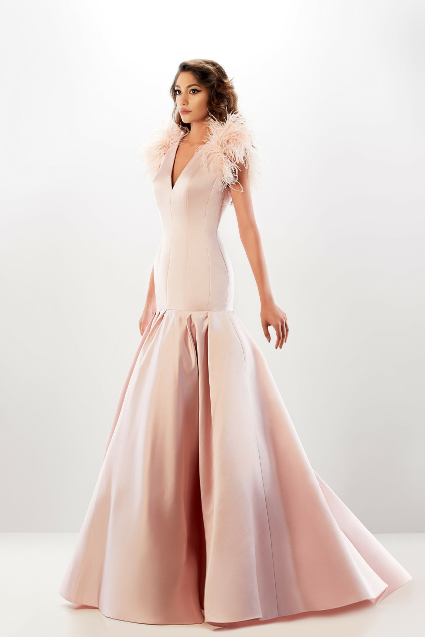 Abdo Aoude Couture Satin V Neckline-gown In Multi