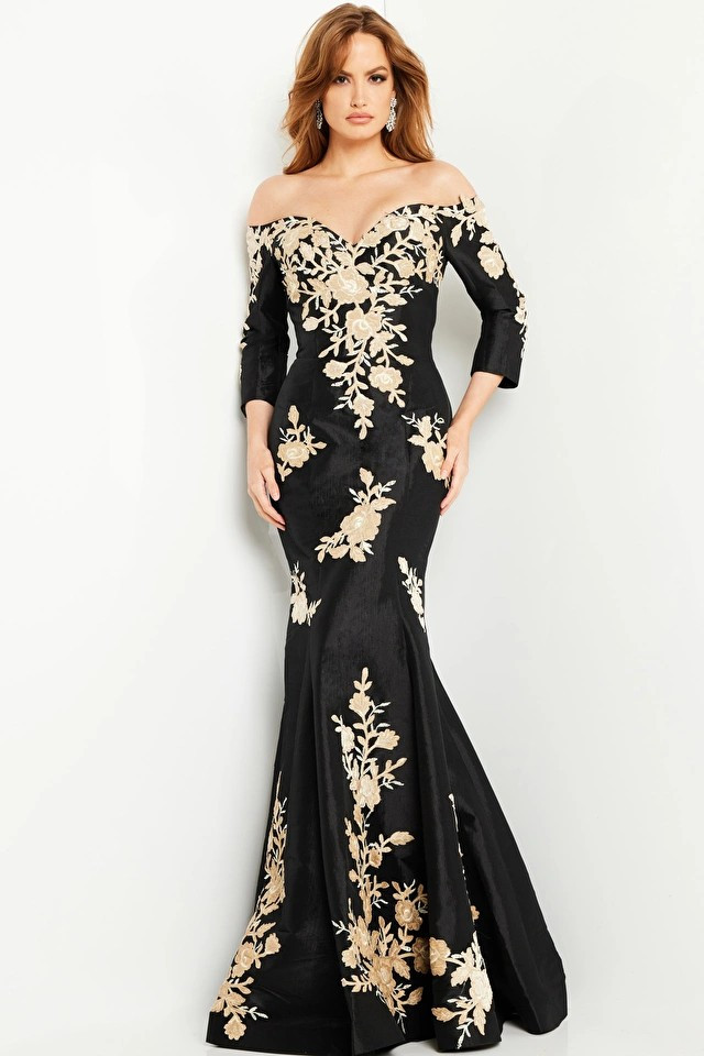 Jovani Black And Gold Mermaid Gown In Multi