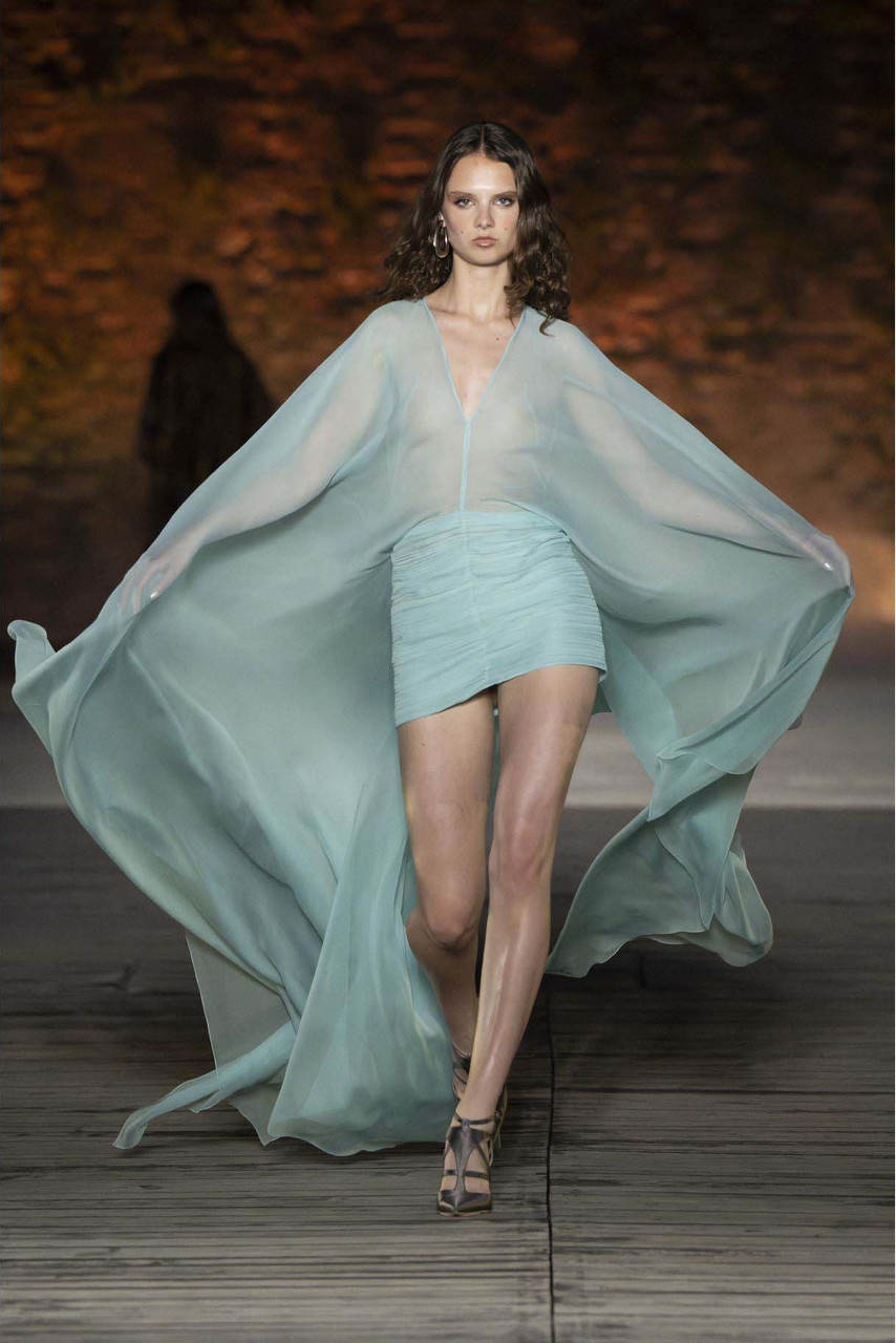 Alberta Ferretti Organic Chiffon Dress In Blue