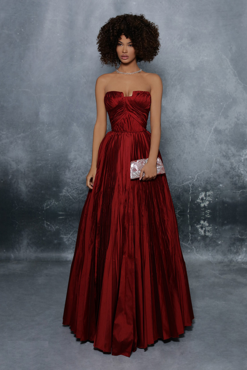 Tarik Ediz Angelina Strapless Taffeta-gown In Red