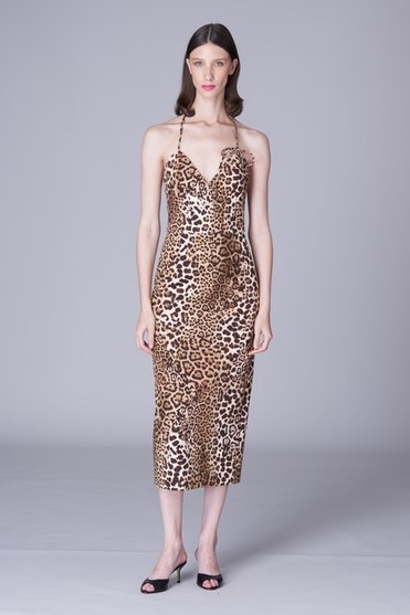 Carolina Herrera Leopard Halter Corset Midi Dress In Multi