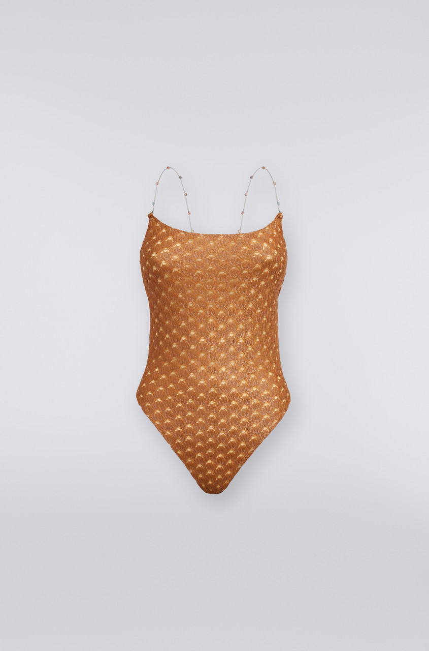 Missoni Coated Lace One-piece Swimsuit In Gold