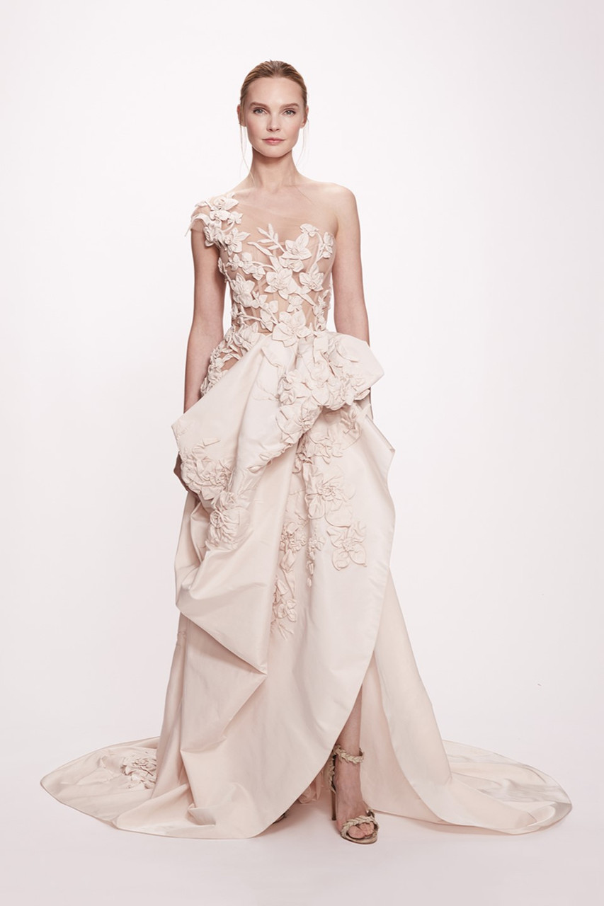 Marchesa Illusion Tulle And Silk Gown In Multi