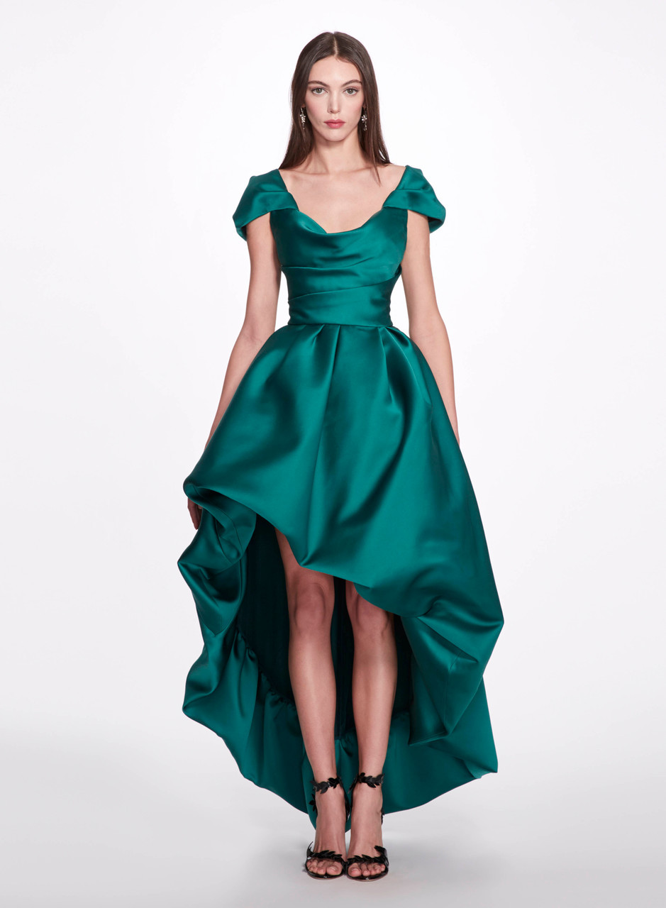 Marchesa Satin High-low Gown- In Green