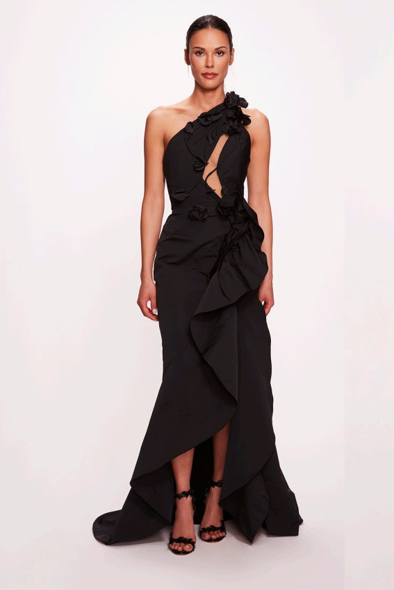 Marchesa Cut-out One Shoulder Faille Gown In Multi