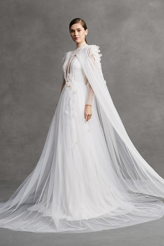 Andrew Kwon Freya Gown With Cape In Multi