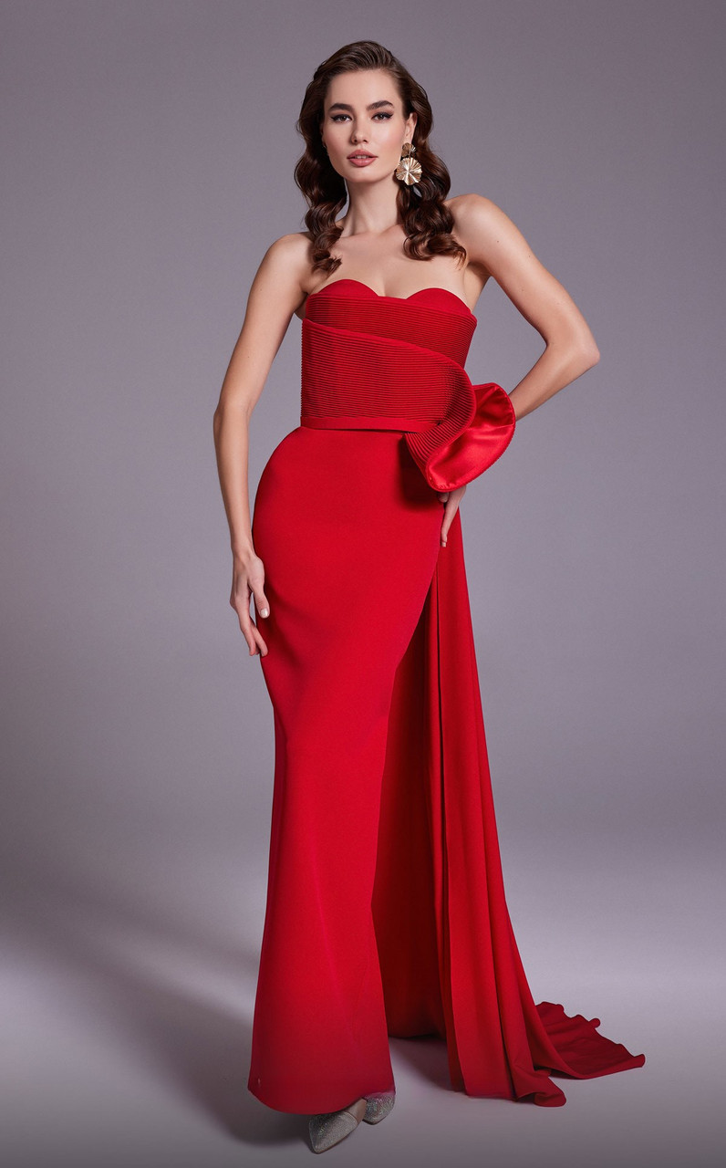 Mnm Couture Velvet Strapless Gown In Multi