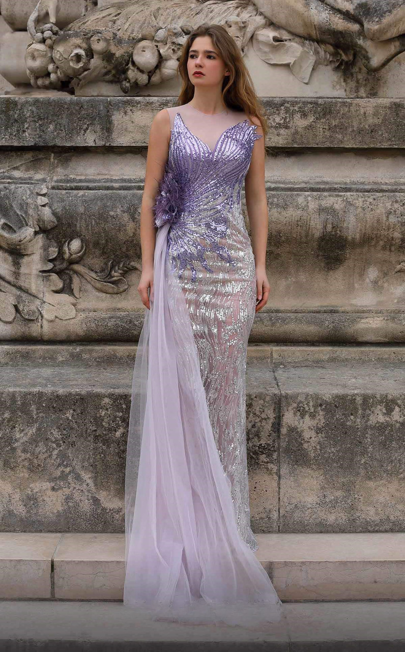 Mnm Couture Sequin Glitter Gown In Multi
