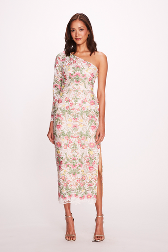 Marchesa Couture Floral Embroidered A-Line Midi Dress - District 5 Boutique