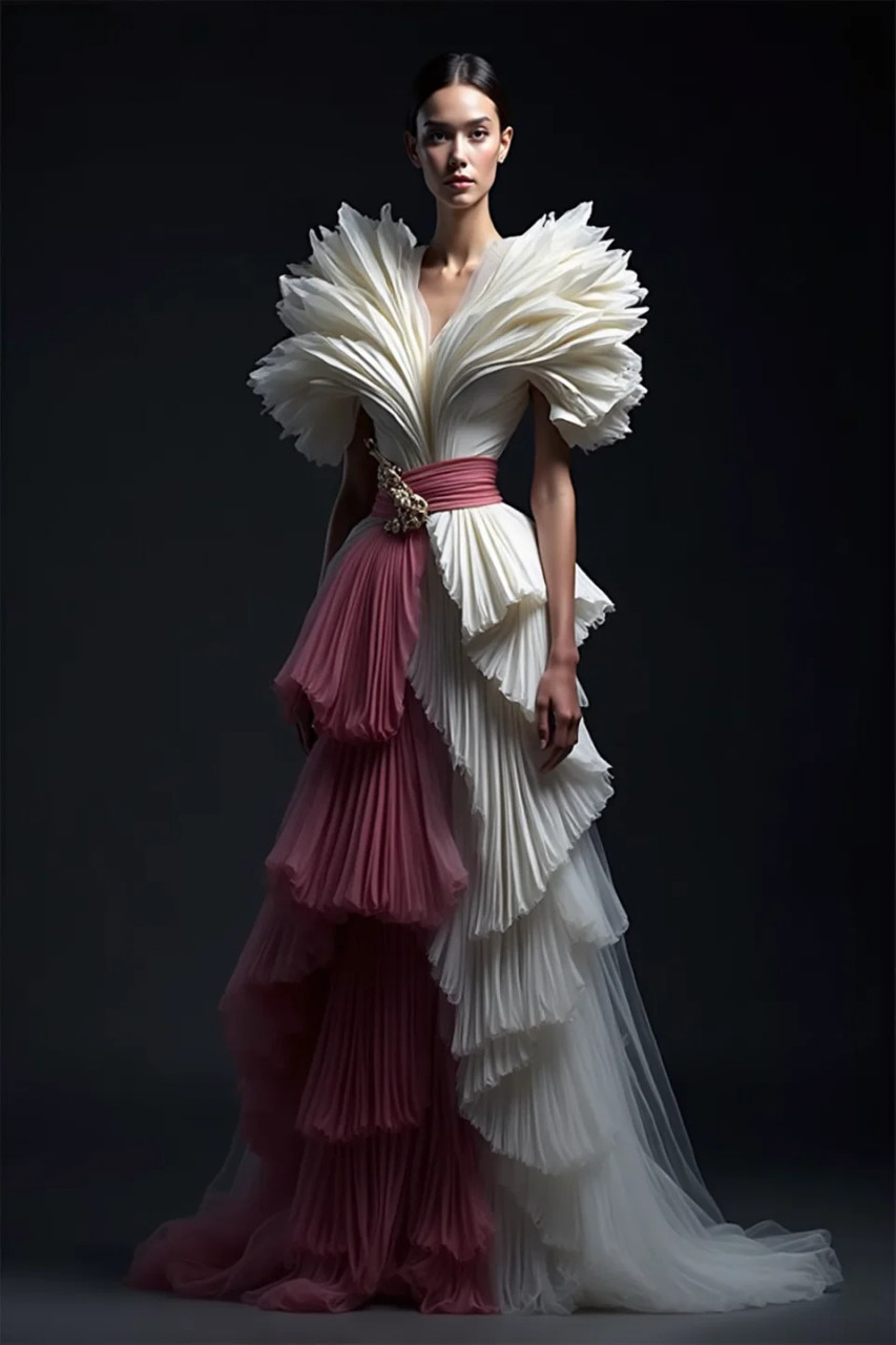 Shop Auraelis Couture Short Sleeved Tiered Gown