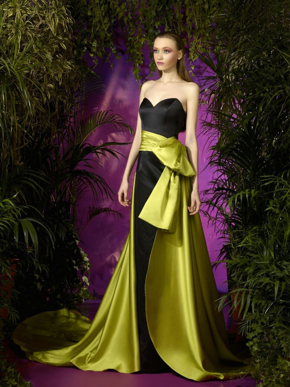 Ziad Germanos Strapless Satin Evening Gown