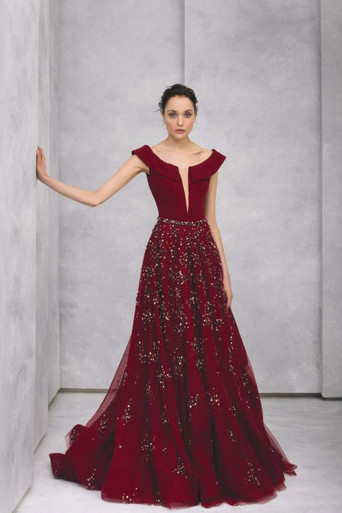 Tony Ward Collared Crepe Evening Gown - District 5 Boutique