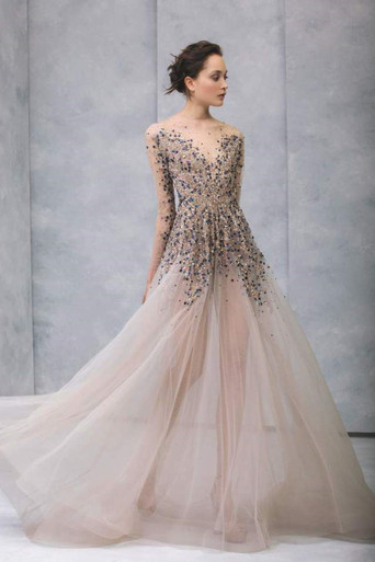 Tony Ward Illusion Crystal Bodice Long Sleeve Gown - District 5 Boutique