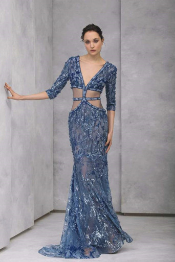 Tony Ward Mermaid-Cut Embroidered Tulle ¾ Sleeve Gown - District 5 Boutique