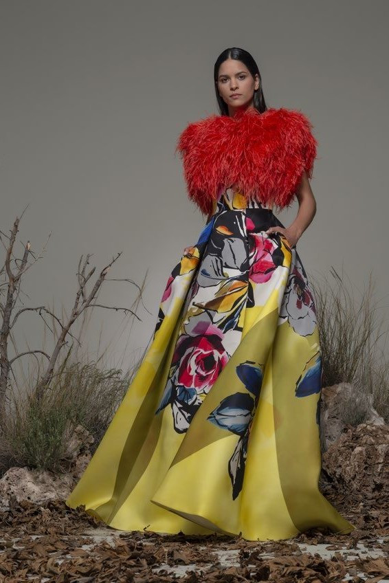 Isabel Sanchis Borutta Feathered Floral Gown