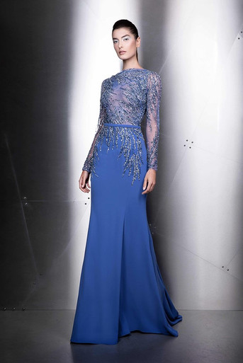 Ziad Nakad Long Sleeve High Neck Embellished Gown - District 5 Boutique