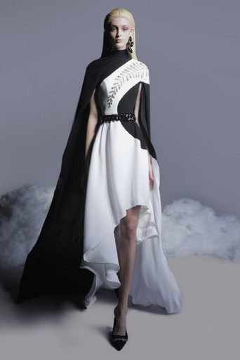 Georges Hobeika Crepe Dress with Cape Sleeves - District 5 Boutique