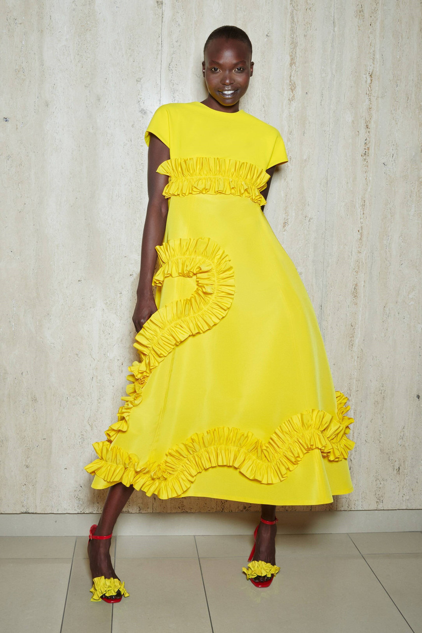 Click to view more detailed imagery on our partner's website Greta Constantine Woodbine Cap Sleeve Ruffled Midi Dress