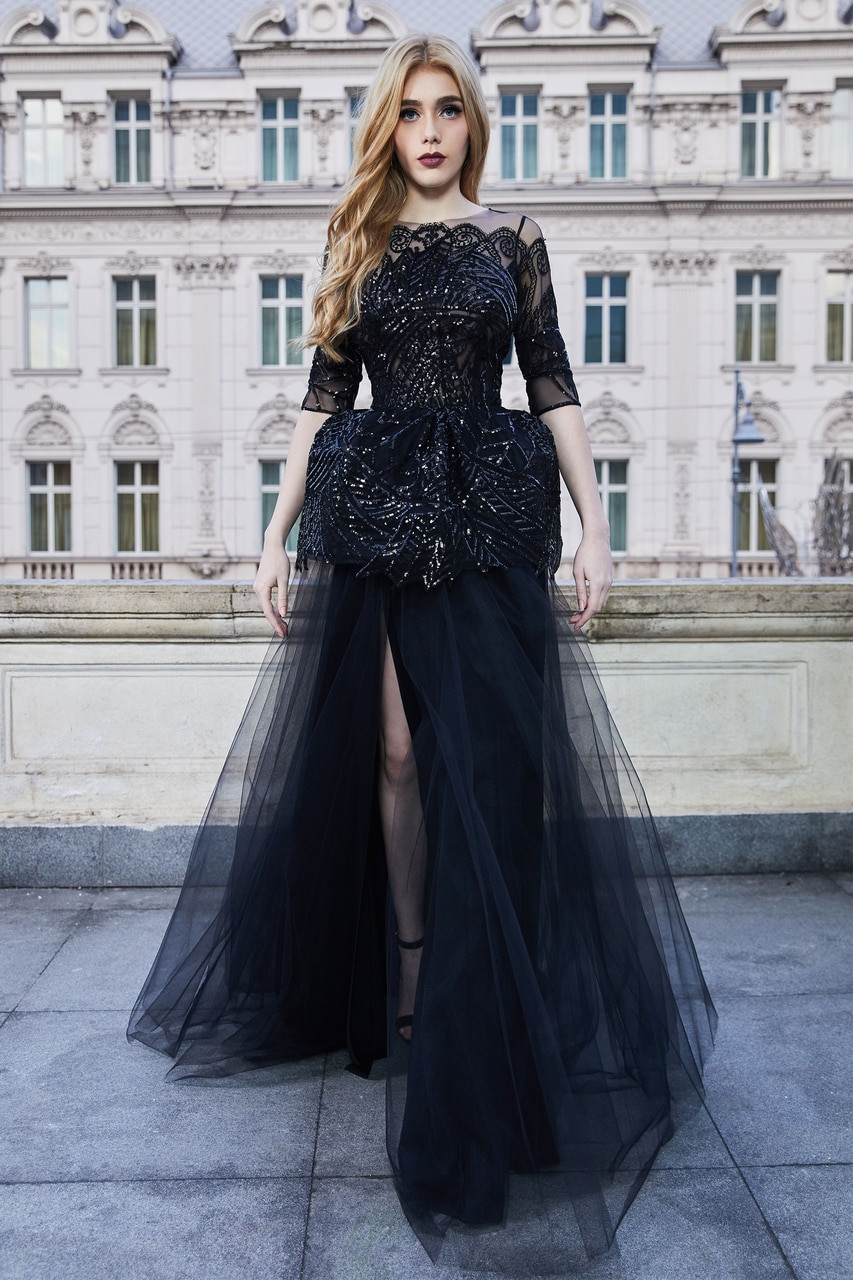 Cristallini Embellished Black Evening Gown