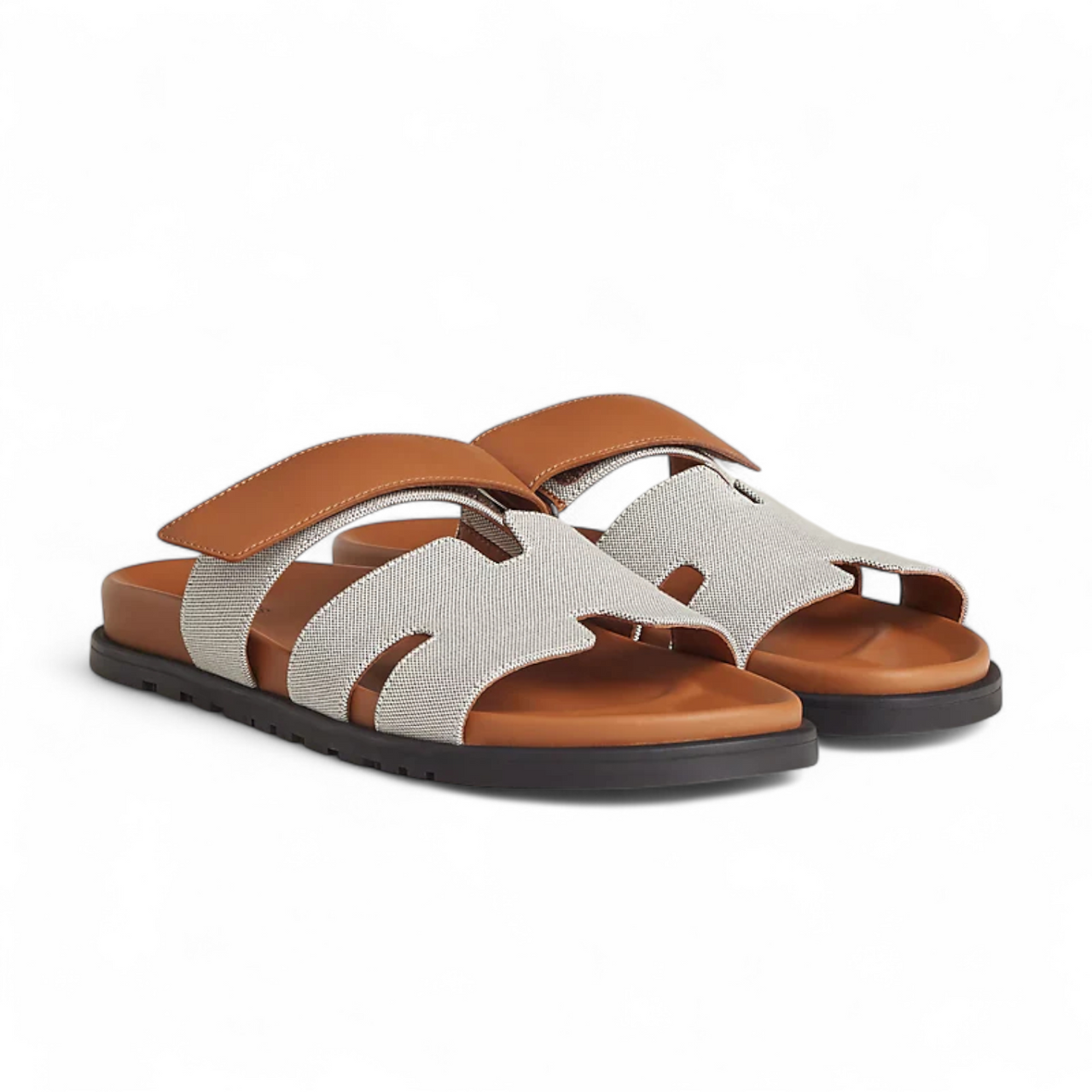 HERMES CHYPRE BROWN MEN CALFSKIN SANDAL‎‎‎