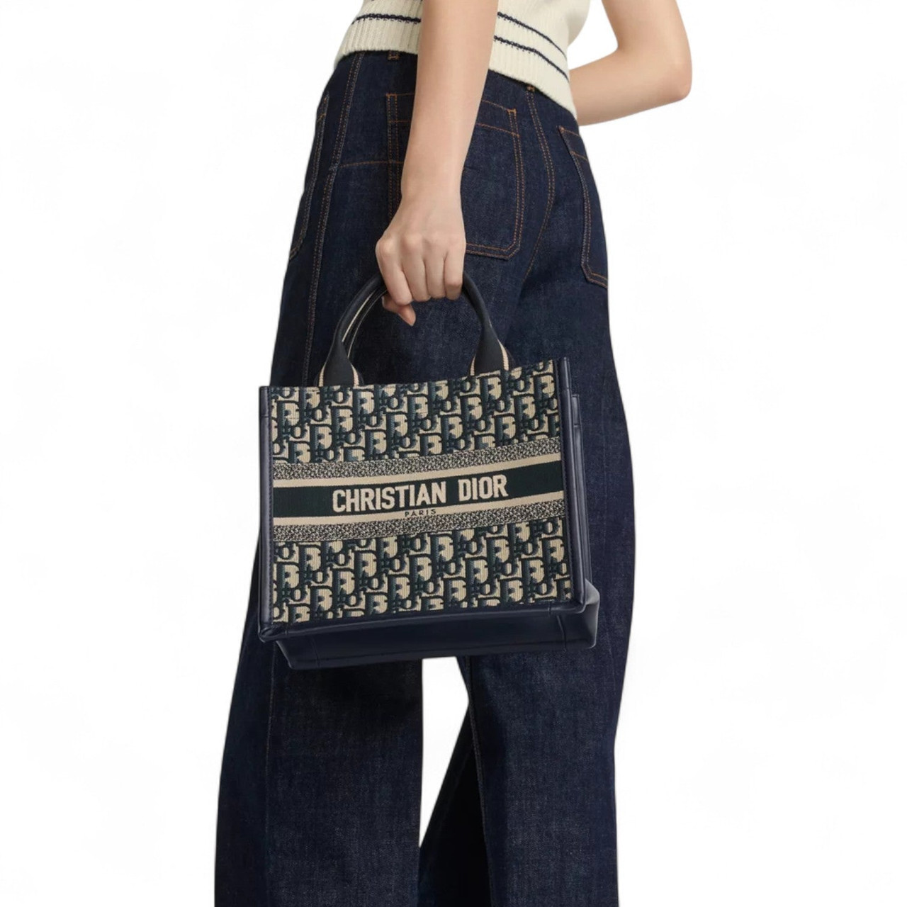 DIOR OBLIQUE EMBROIDERY CALFSKIN WOMEN BLUE SMALL BOOK TOTE (Ref DI-BLUE-T-35817)