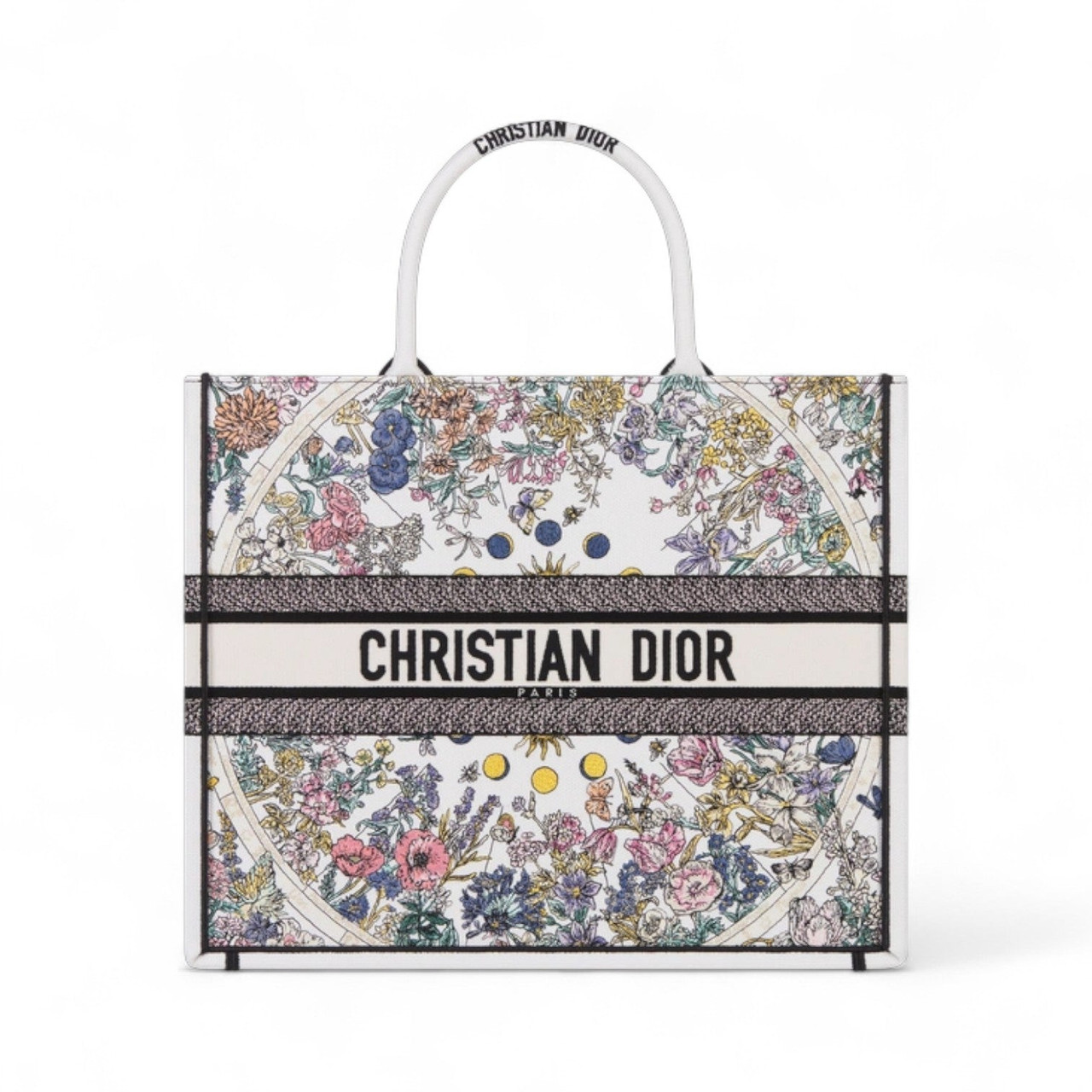 DIOR ZODIAC FLOWERS EMBROIDERY WOMEN WHITE LARGE BOOK TOTE (Ref DI-WHITE-T-35818)
