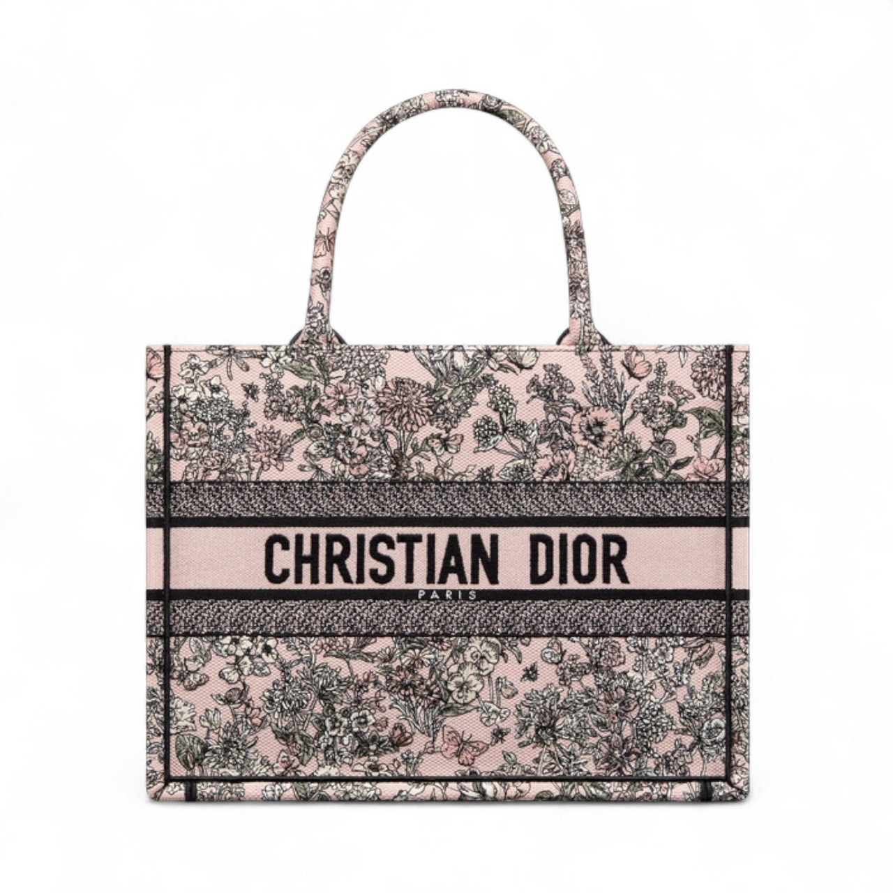 DIOR FLOWERS ALLOVER EMBROIDERY WOMEN PINK MEDIUM BOOK TOTE (Ref DI-PINK-T-35821)