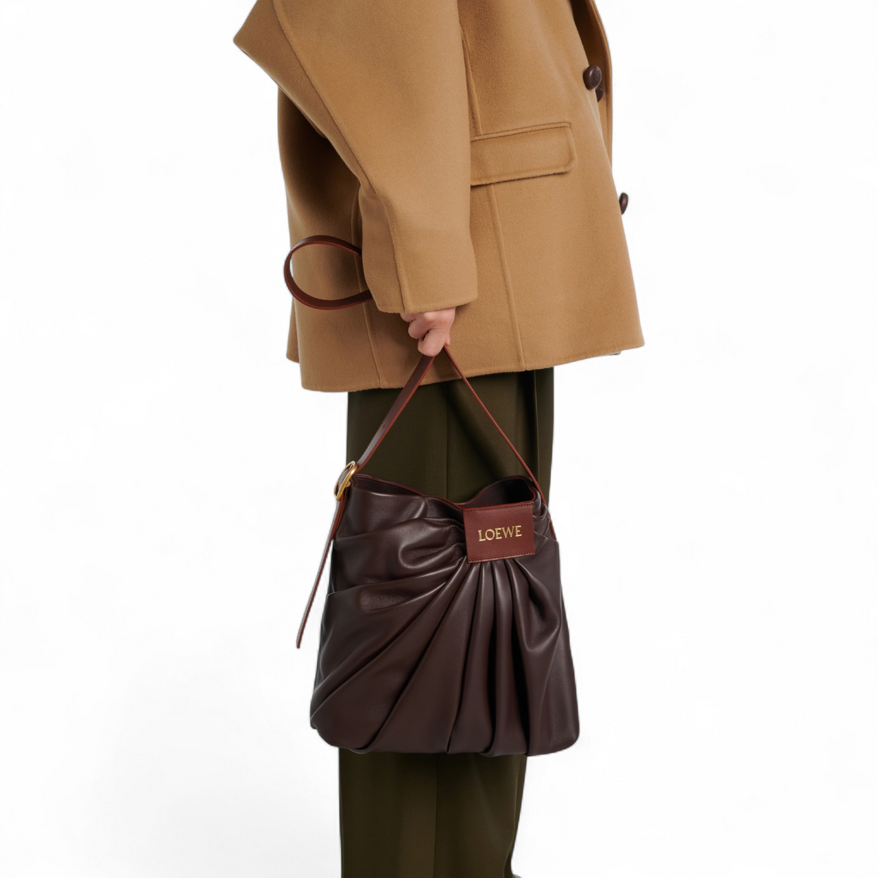 LOEWE DRAPED MEDIUM LEATHER WOMEN BRWON TOTE BAG (Ref LO-BROWN-T-38343)