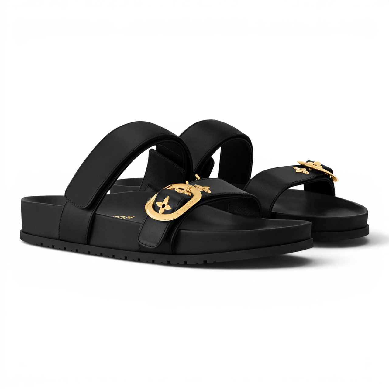 LOUIS VUITTON BOM DIA FLAT OVAL BUCKLE COMFORT WOMEN BLACK SANDAL