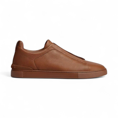 ZEGNA DARK FOLIAGE DEERSKIN TRIPLE STITCH MEN SNEAKERS (Ref ZE-39BROWN-S-27102)