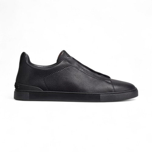 ZEGNA BLACK DEERSKIN TRIPLE STITCH MEN SNEAKERS (Ref ZE-39BLACK-S-27110)