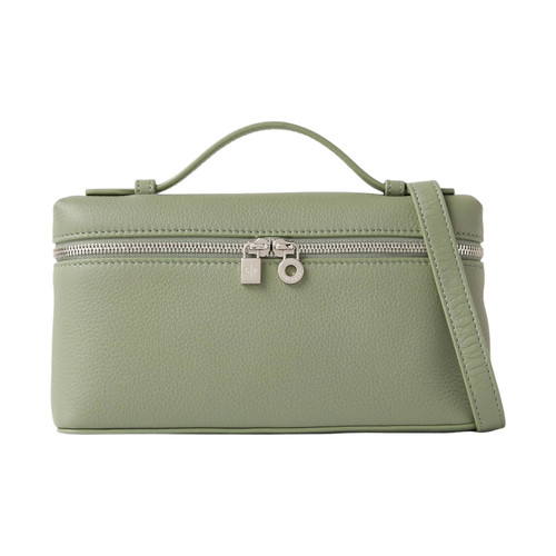 LORO PIANA GRAINED CALFSKIN WOMEN SAGE BRUSH LEAVES EXTRA POCKET L19 (Ref LO-GREEN-B-27471)